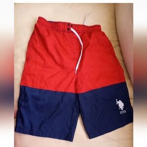 U.S. Polo Assn. Two-Tone Red & Blue Swim Trunks SZ 14